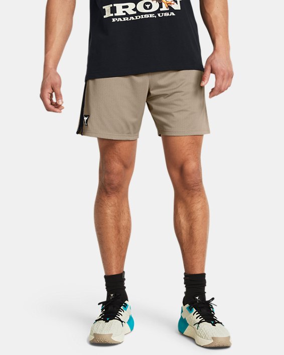 Men's Project Rock Payoff Mesh Shorts in Brown image number 0